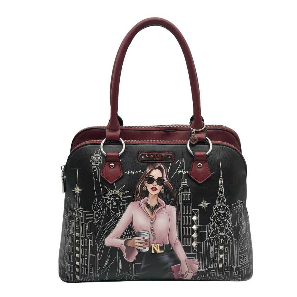 Nicole Lee Black Career Woman Faux Leather Dome Satchel